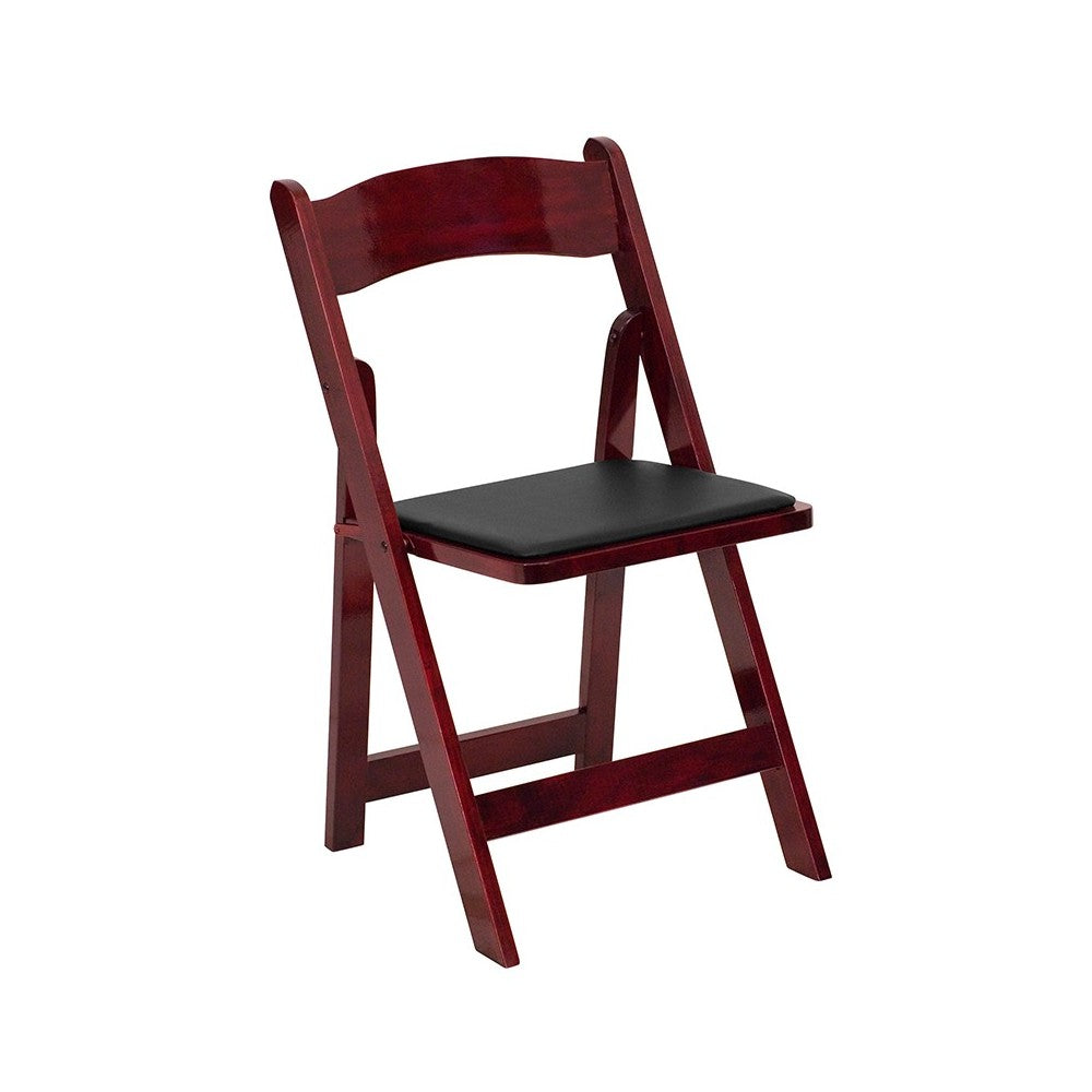 2 Pack Mahogany Wood Folding Chair with Vinyl Padded Seat