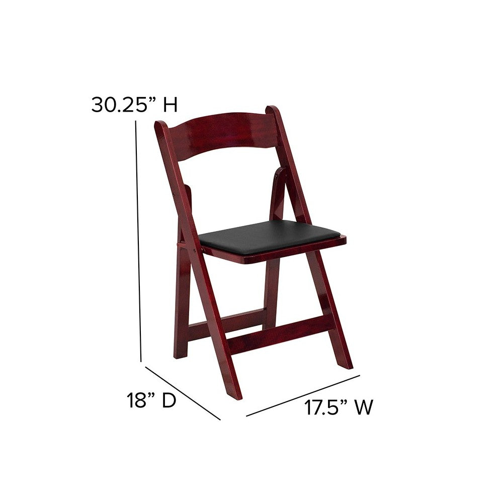 2 Pack Mahogany Wood Folding Chair with Vinyl Padded Seat