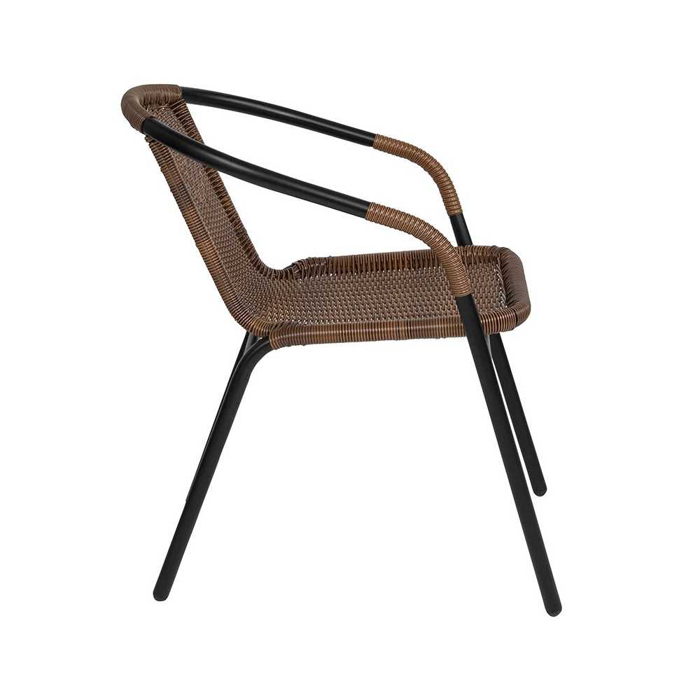 2 Pack Medium Brown Rattan Indoor-Outdoor Restaurant Stack Chair