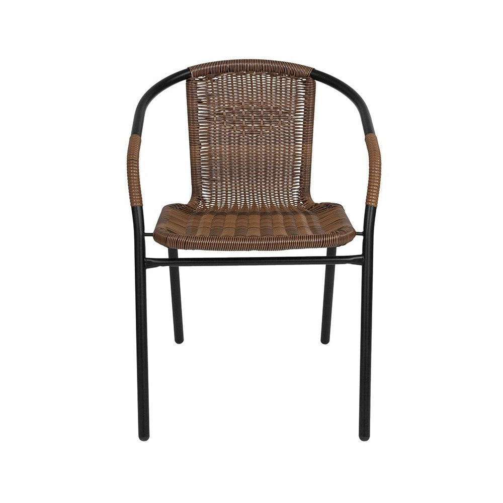 2 Pack Medium Brown Rattan Indoor-Outdoor Restaurant Stack Chair