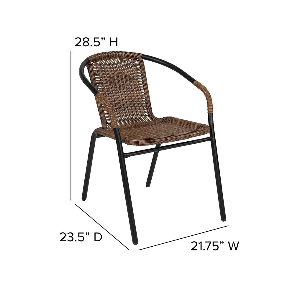 2 Pack Medium Brown Rattan Indoor-Outdoor Restaurant Stack Chair