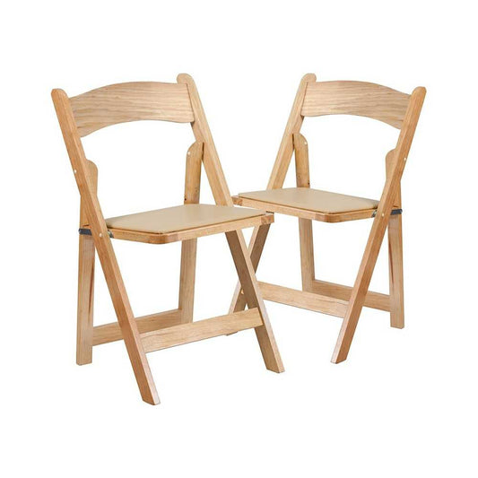 2 Pack Natural Wood Folding Chair with Vinyl Padded Seat