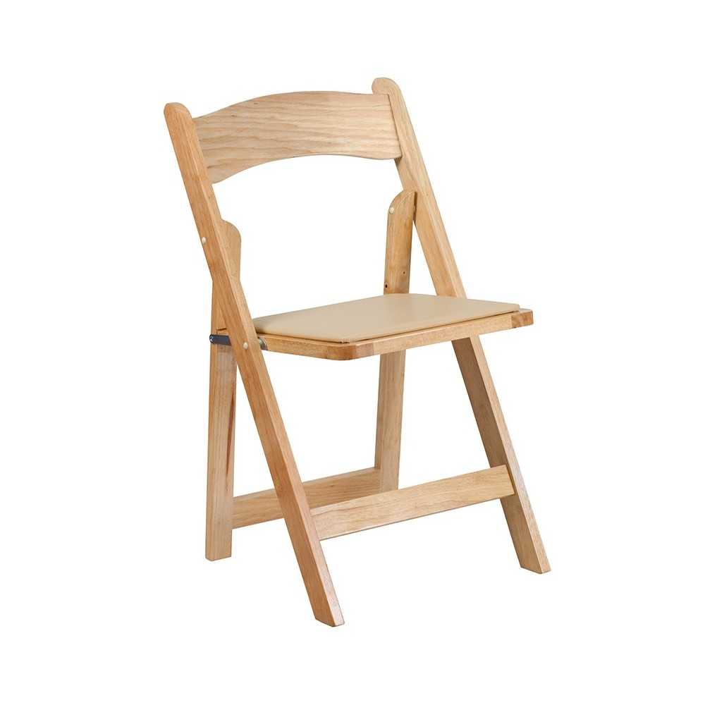 2 Pack Natural Wood Folding Chair with Vinyl Padded Seat