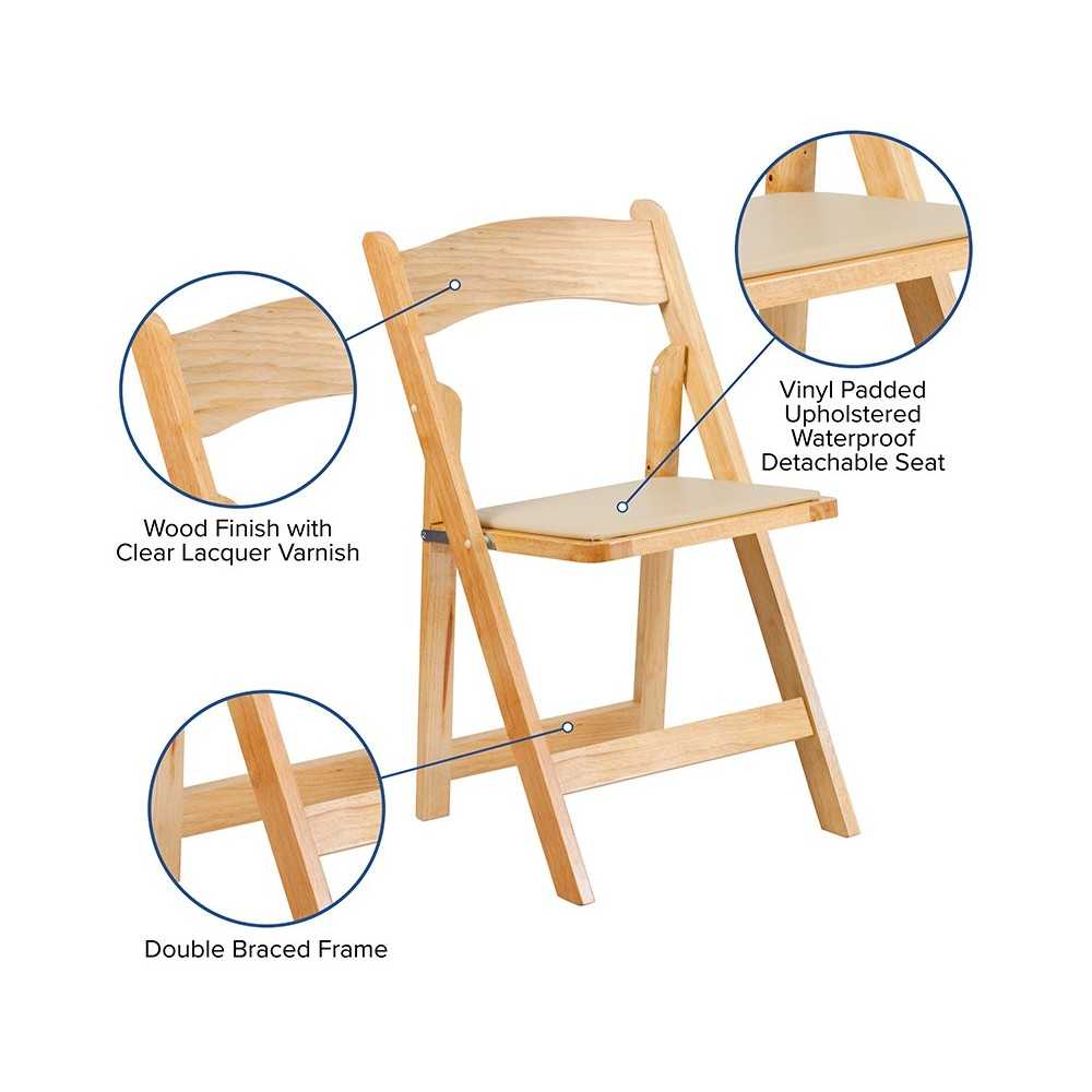 2 Pack Natural Wood Folding Chair with Vinyl Padded Seat