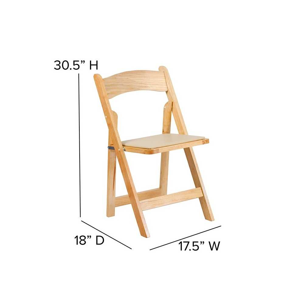 2 Pack Natural Wood Folding Chair with Vinyl Padded Seat