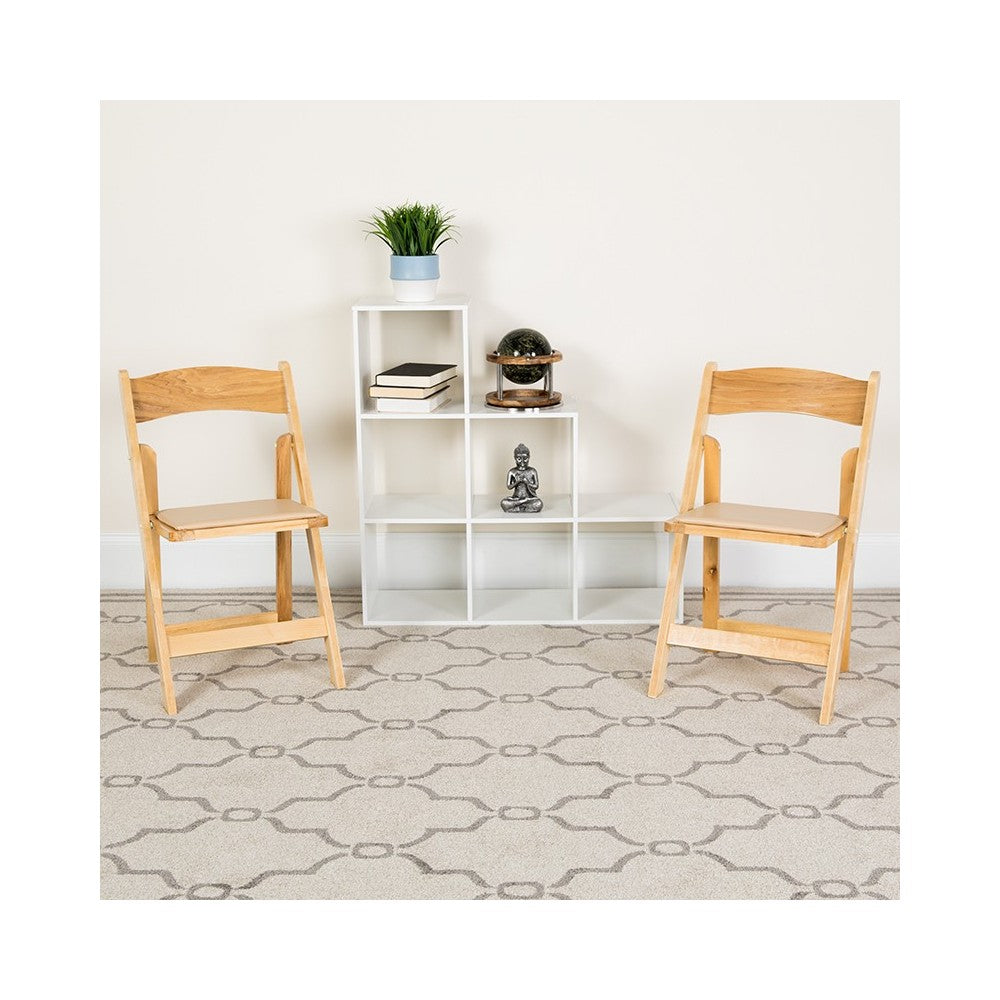 2 Pack Natural Wood Folding Chair with Vinyl Padded Seat