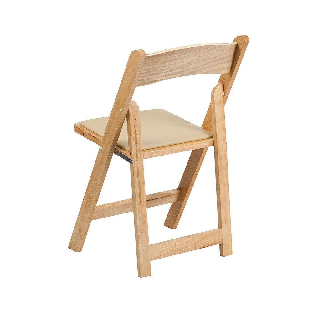 2 Pack Natural Wood Folding Chair with Vinyl Padded Seat