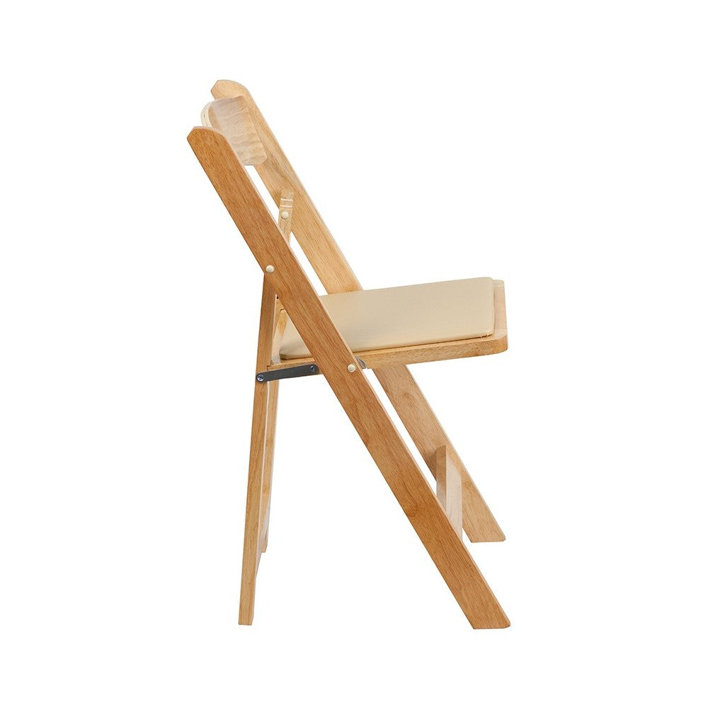 2 Pack Natural Wood Folding Chair with Vinyl Padded Seat