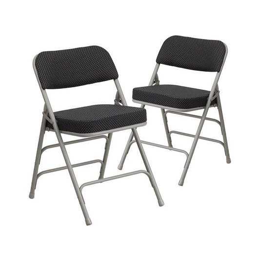 2 Pack Premium Curved Triple Braced & Double Hinged Black Pin-Dot Fabric Metal Folding Chair