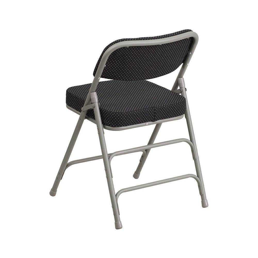 2 Pack Premium Curved Triple Braced & Double Hinged Black Pin-Dot Fabric Metal Folding Chair