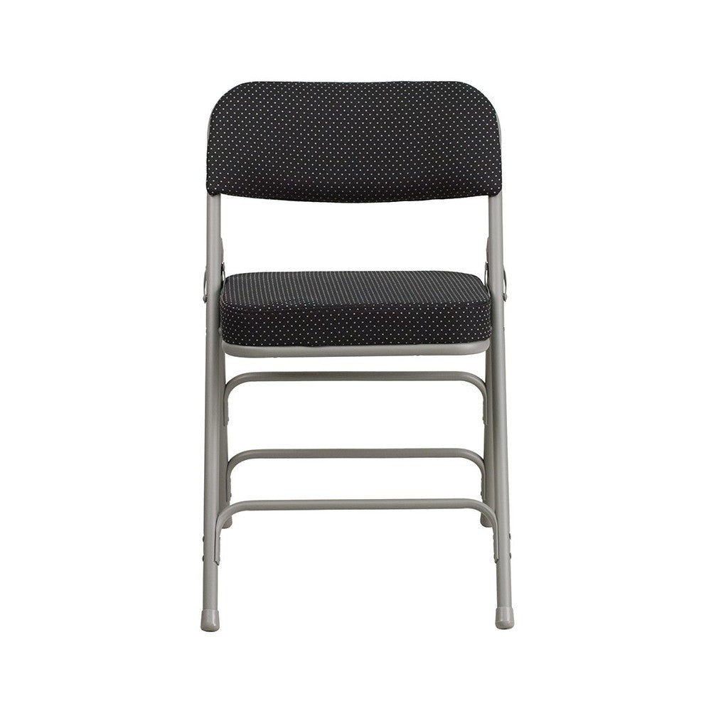 2 Pack Premium Curved Triple Braced & Double Hinged Black Pin-Dot Fabric Metal Folding Chair