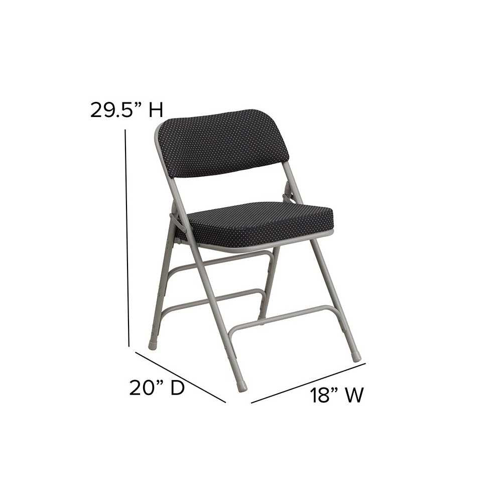 2 Pack Premium Curved Triple Braced & Double Hinged Black Pin-Dot Fabric Metal Folding Chair