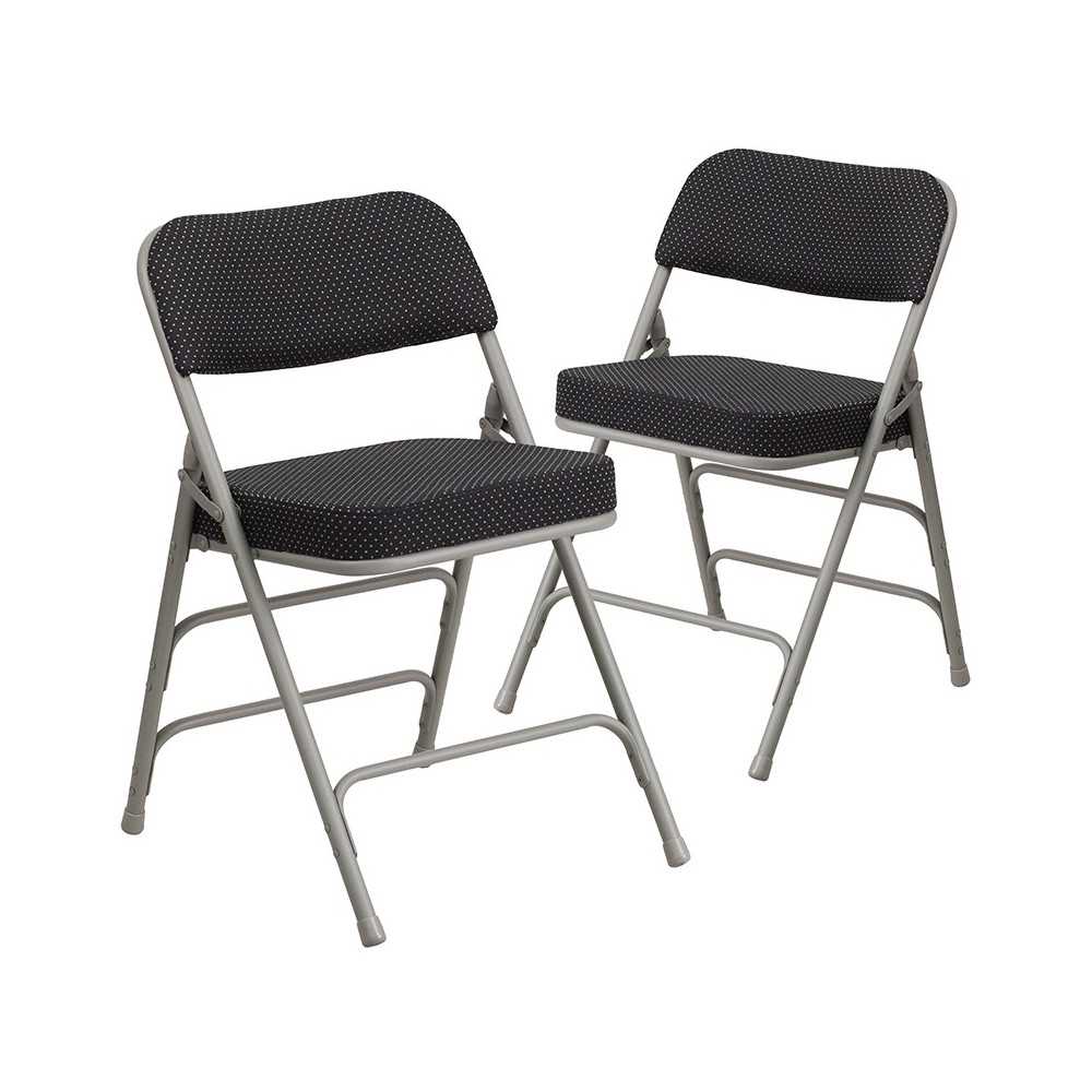 2 Pack Premium Curved Triple Braced & Double Hinged Black Pin-Dot Fabric Metal Folding Chair