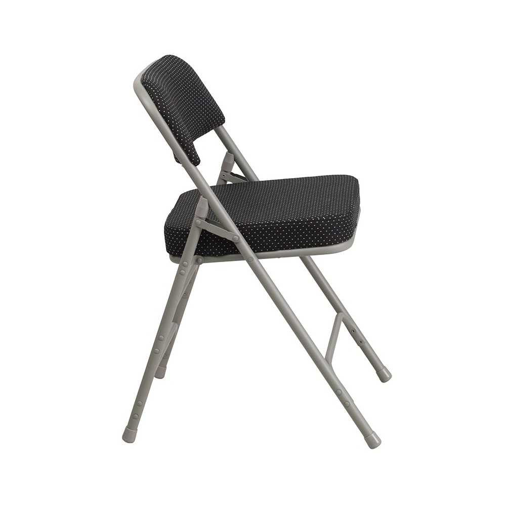 2 Pack Premium Curved Triple Braced & Double Hinged Black Pin-Dot Fabric Metal Folding Chair