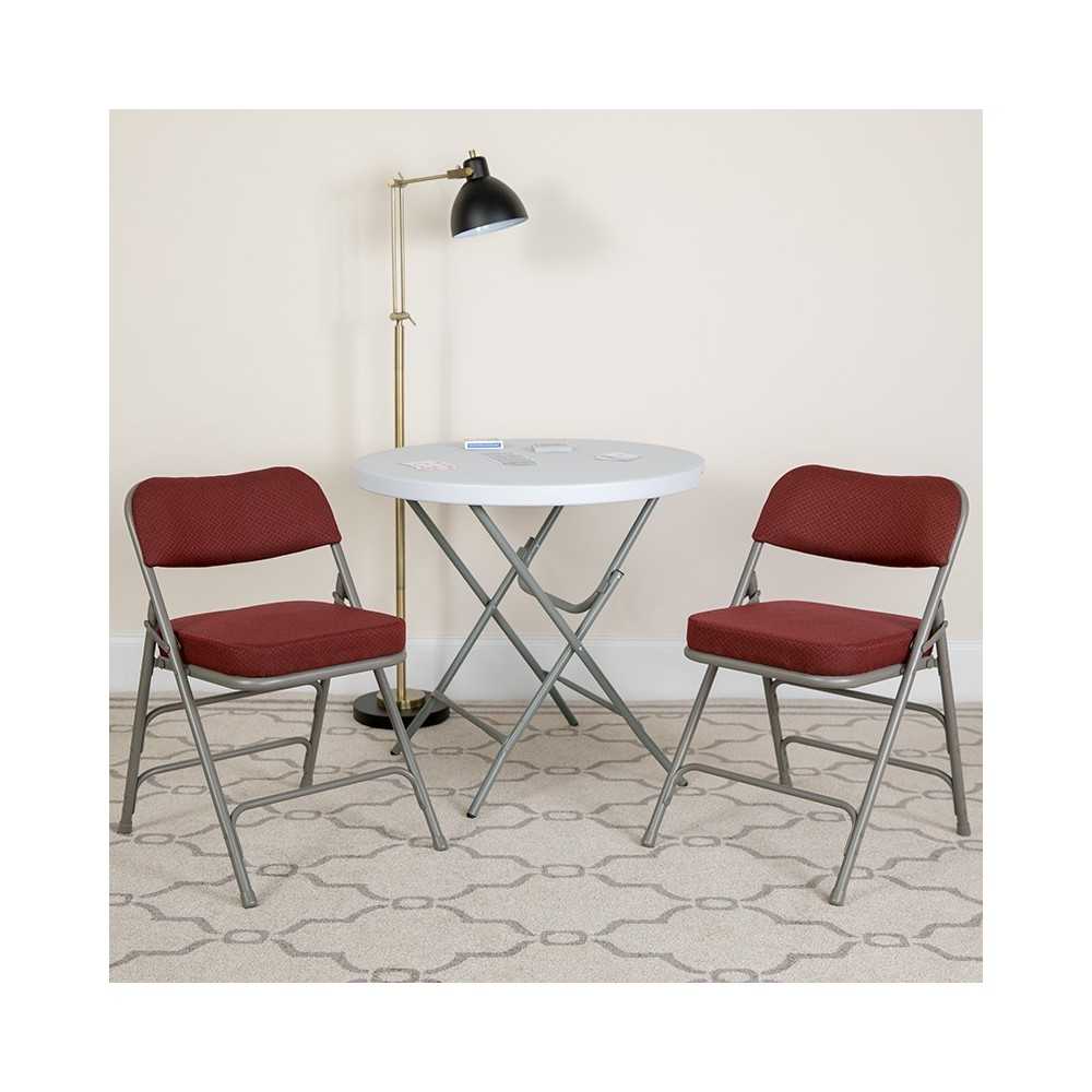 2 Pack Premium Curved Triple Braced & Double Hinged Burgundy Fabric Metal Folding Chair