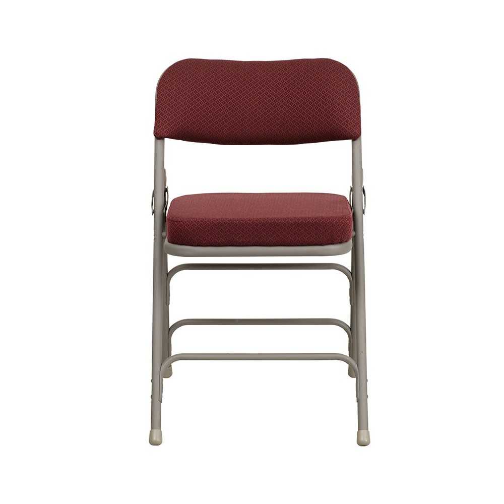 2 Pack Premium Curved Triple Braced & Double Hinged Burgundy Fabric Metal Folding Chair