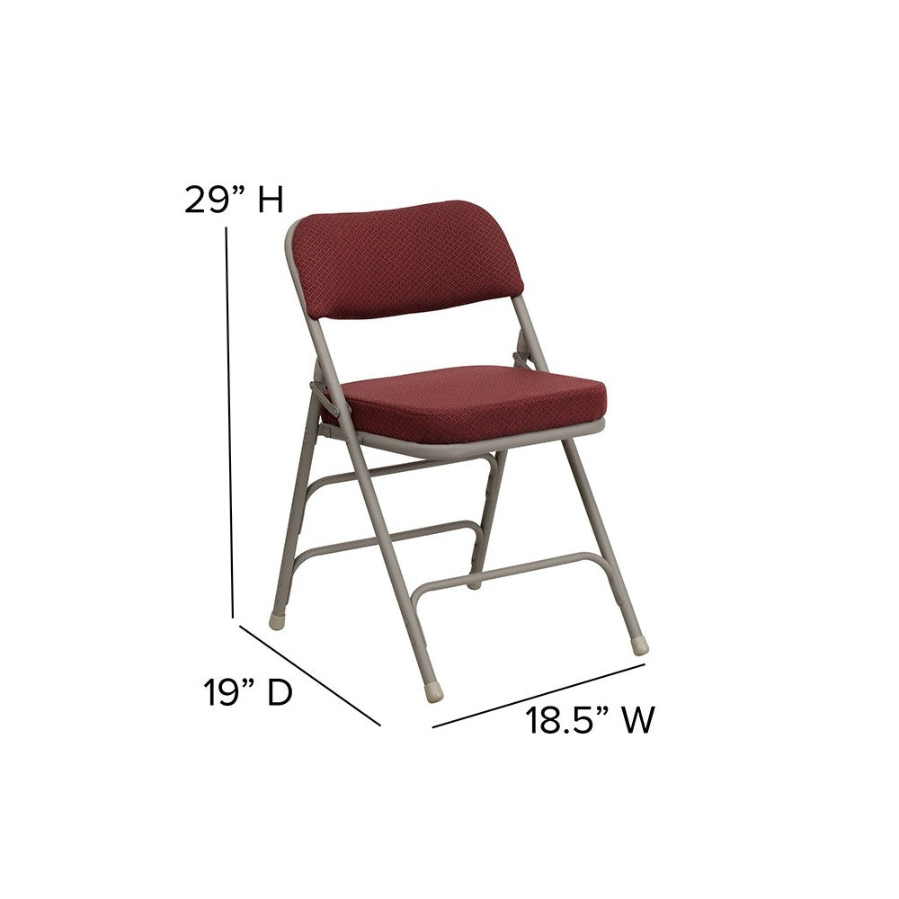 2 Pack Premium Curved Triple Braced & Double Hinged Burgundy Fabric Metal Folding Chair
