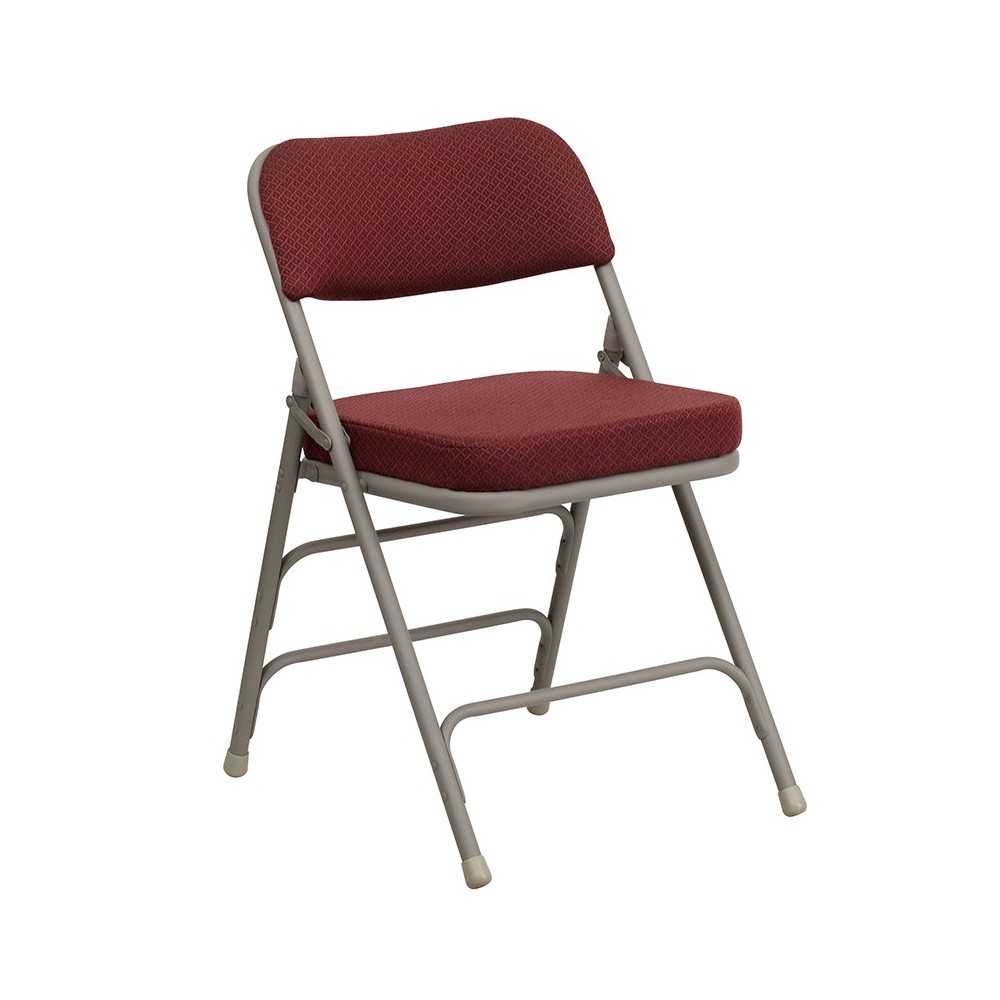 2 Pack Premium Curved Triple Braced & Double Hinged Burgundy Fabric Metal Folding Chair