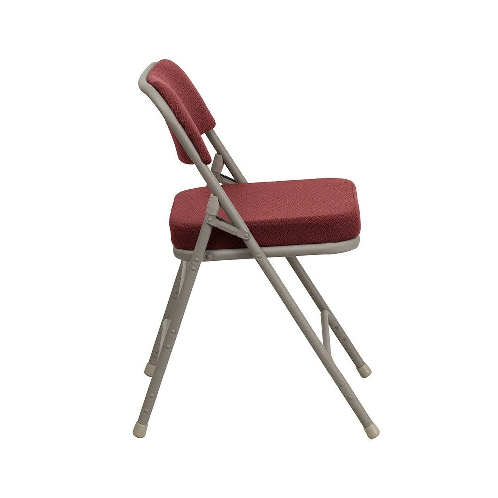 2 Pack Premium Curved Triple Braced & Double Hinged Burgundy Fabric Metal Folding Chair