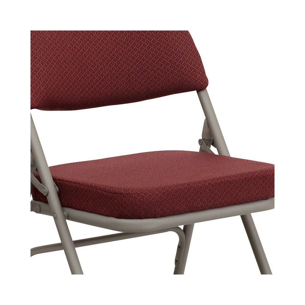 2 Pack Premium Curved Triple Braced & Double Hinged Burgundy Fabric Metal Folding Chair