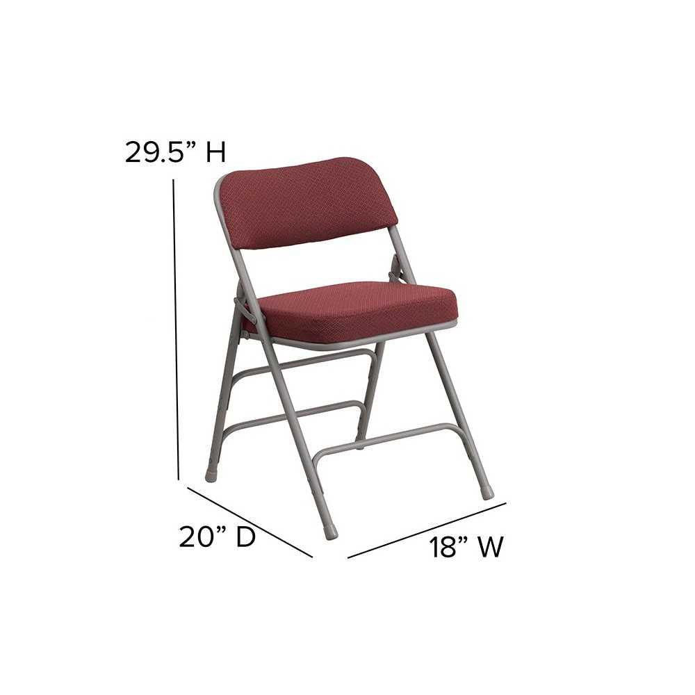 2 Pack Premium Curved Triple Braced & Double Hinged Burgundy Fabric Metal Folding Chair
