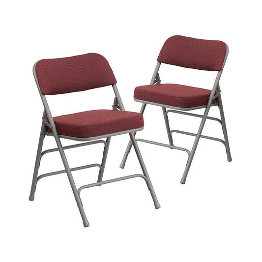 2 Pack Premium Curved Triple Braced & Double Hinged Burgundy Fabric Metal Folding Chair