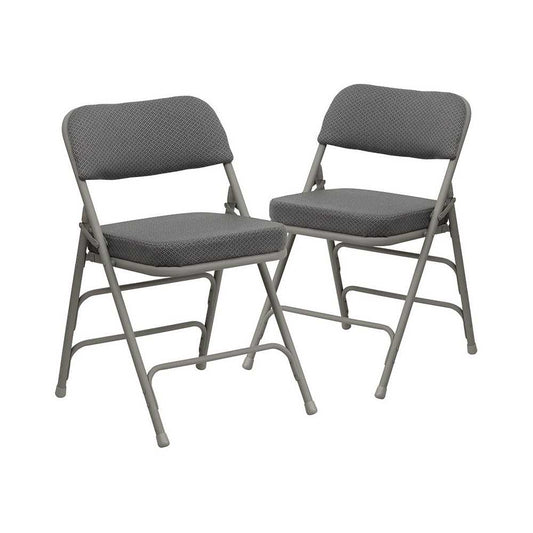 2 Pack Premium Curved Triple Braced & Double Hinged Gray Fabric Metal Folding Chair