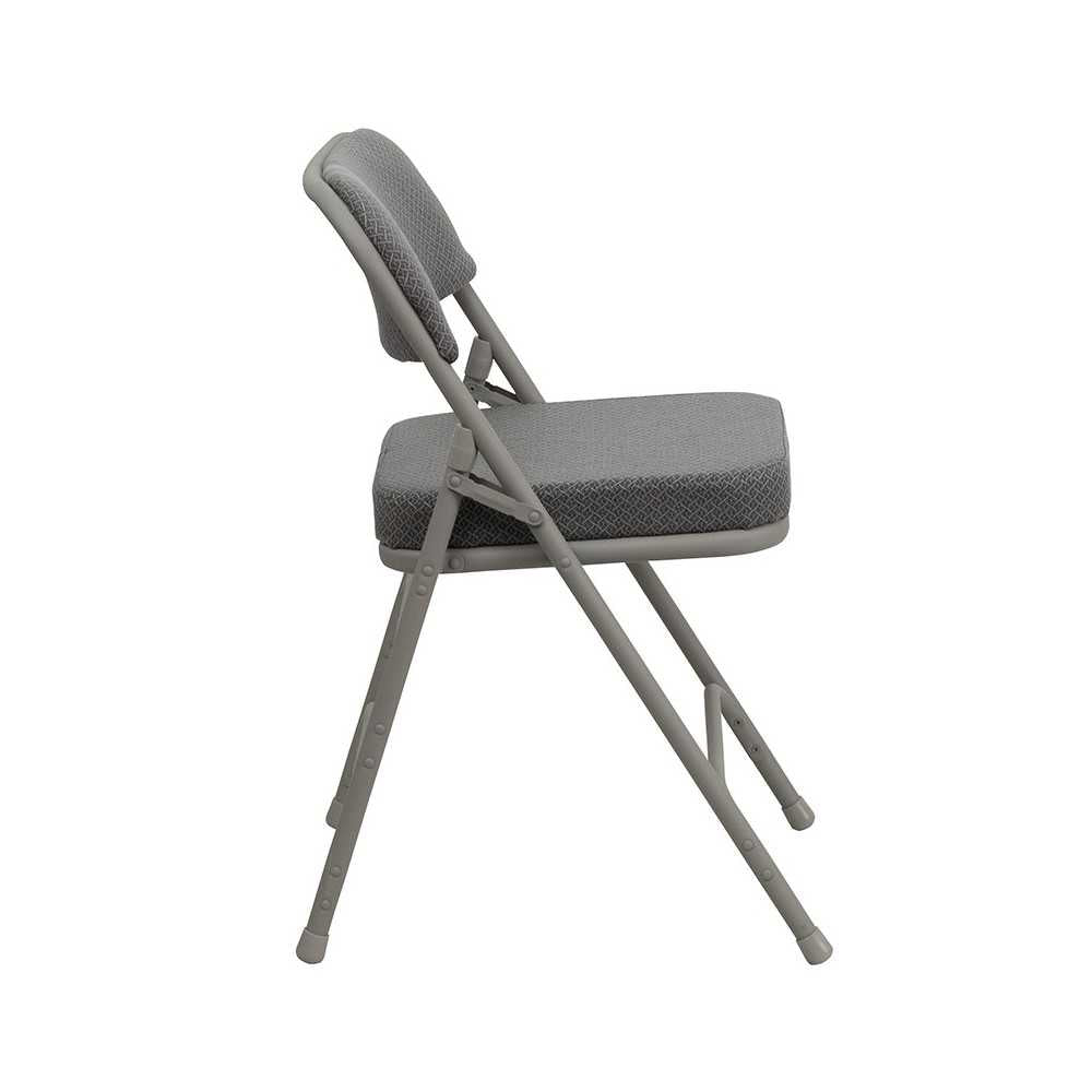 2 Pack Premium Curved Triple Braced & Double Hinged Gray Fabric Metal Folding Chair