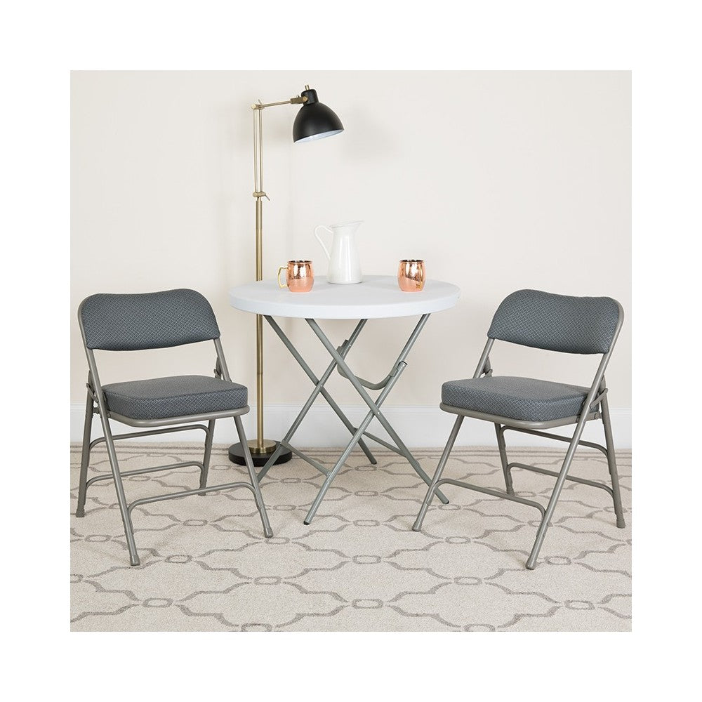 2 Pack Premium Curved Triple Braced & Double Hinged Gray Fabric Metal Folding Chair