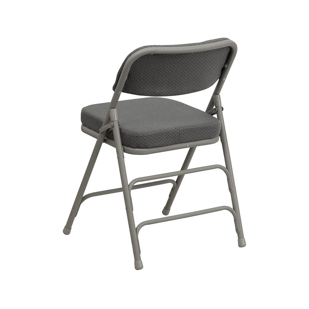 2 Pack Premium Curved Triple Braced & Double Hinged Gray Fabric Metal Folding Chair