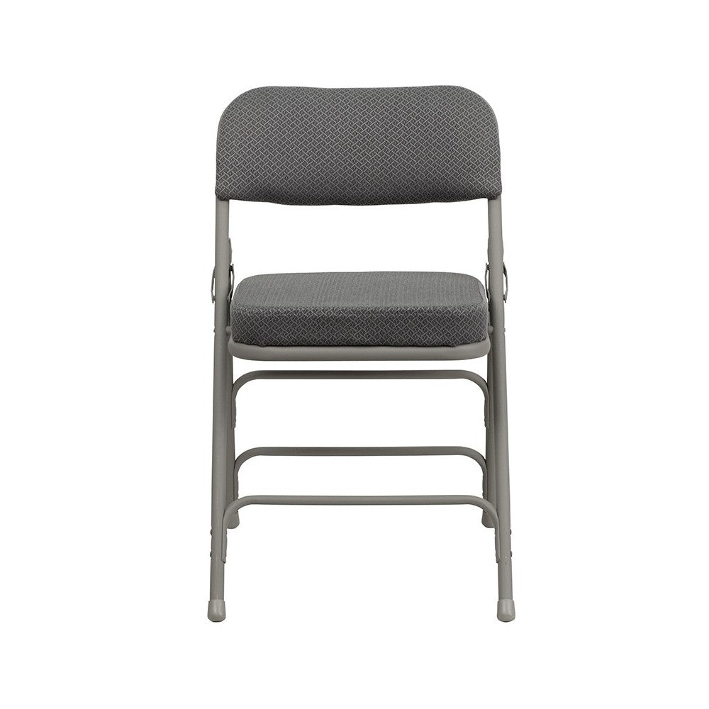 2 Pack Premium Curved Triple Braced & Double Hinged Gray Fabric Metal Folding Chair