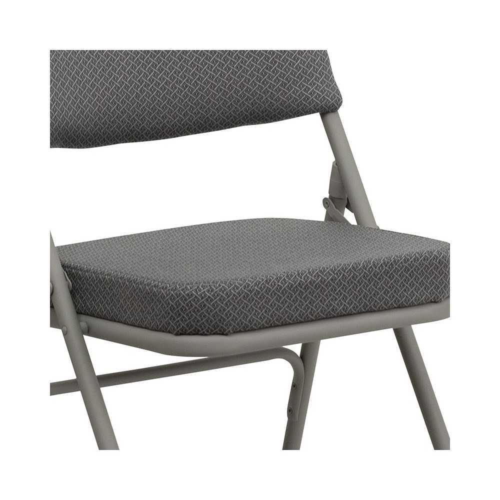 2 Pack Premium Curved Triple Braced & Double Hinged Gray Fabric Metal Folding Chair