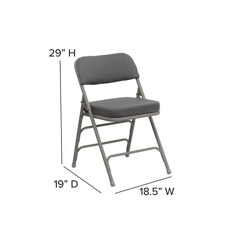 2 Pack Premium Curved Triple Braced & Double Hinged Gray Fabric Metal Folding Chair