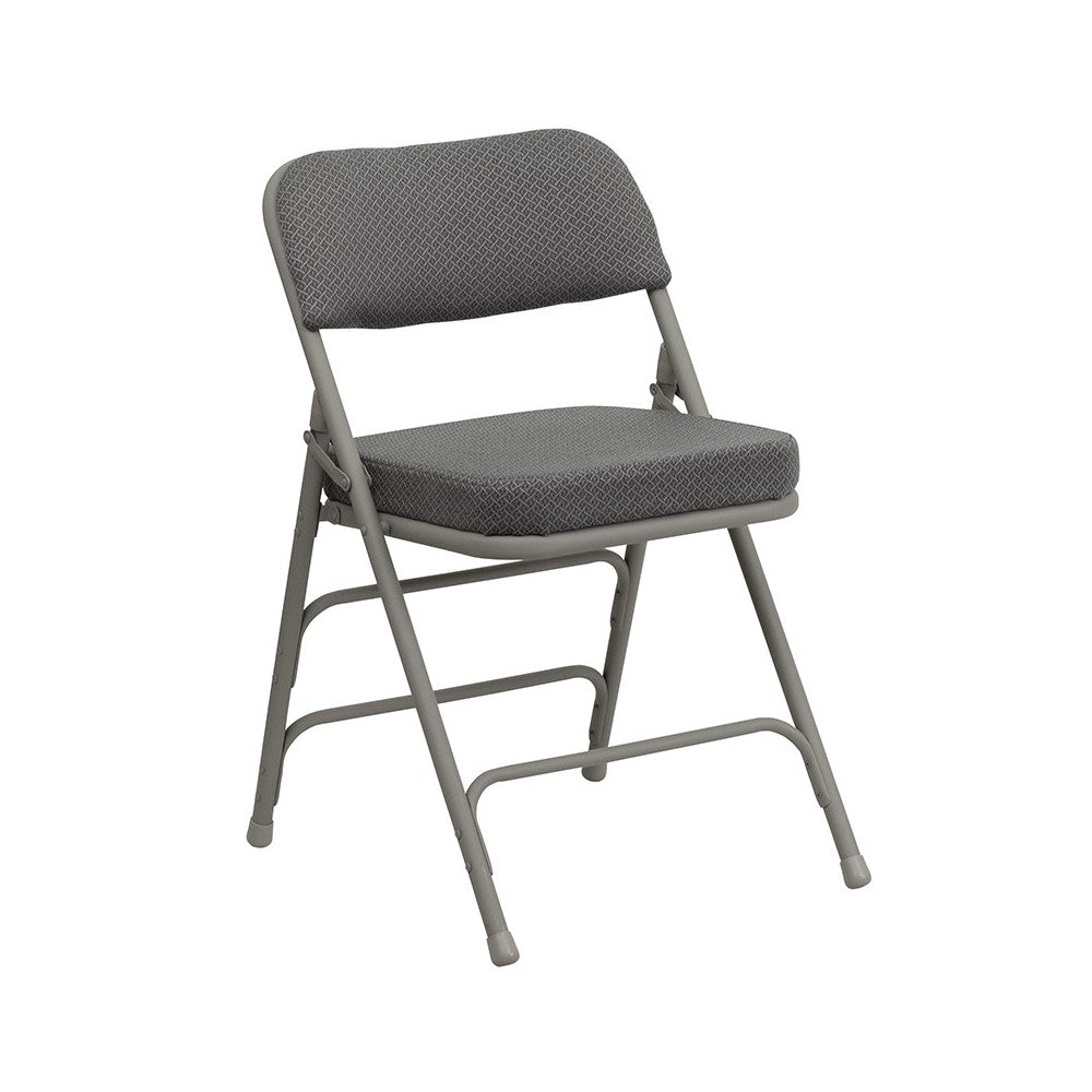 2 Pack Premium Curved Triple Braced & Double Hinged Gray Fabric Metal Folding Chair