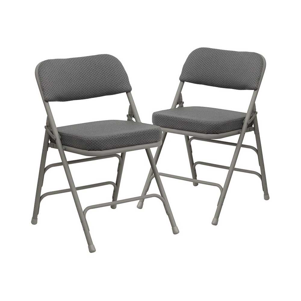 2 Pack Premium Curved Triple Braced & Double Hinged Gray Fabric Metal Folding Chair