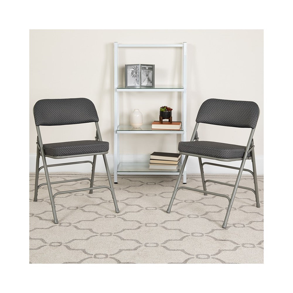 2 Pack Premium Curved Triple Braced & Double Hinged Gray Fabric Metal Folding Chair