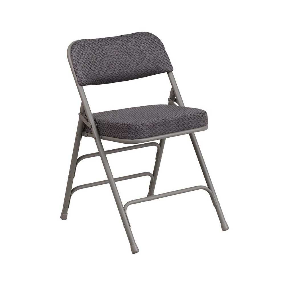 2 Pack Premium Curved Triple Braced & Double Hinged Gray Fabric Metal Folding Chair