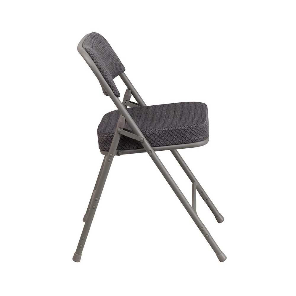2 Pack Premium Curved Triple Braced & Double Hinged Gray Fabric Metal Folding Chair