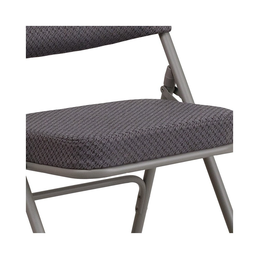 2 Pack Premium Curved Triple Braced & Double Hinged Gray Fabric Metal Folding Chair