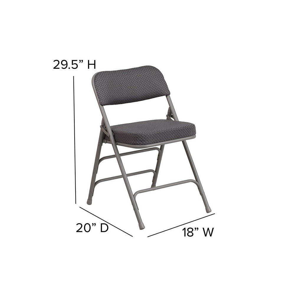 2 Pack Premium Curved Triple Braced & Double Hinged Gray Fabric Metal Folding Chair