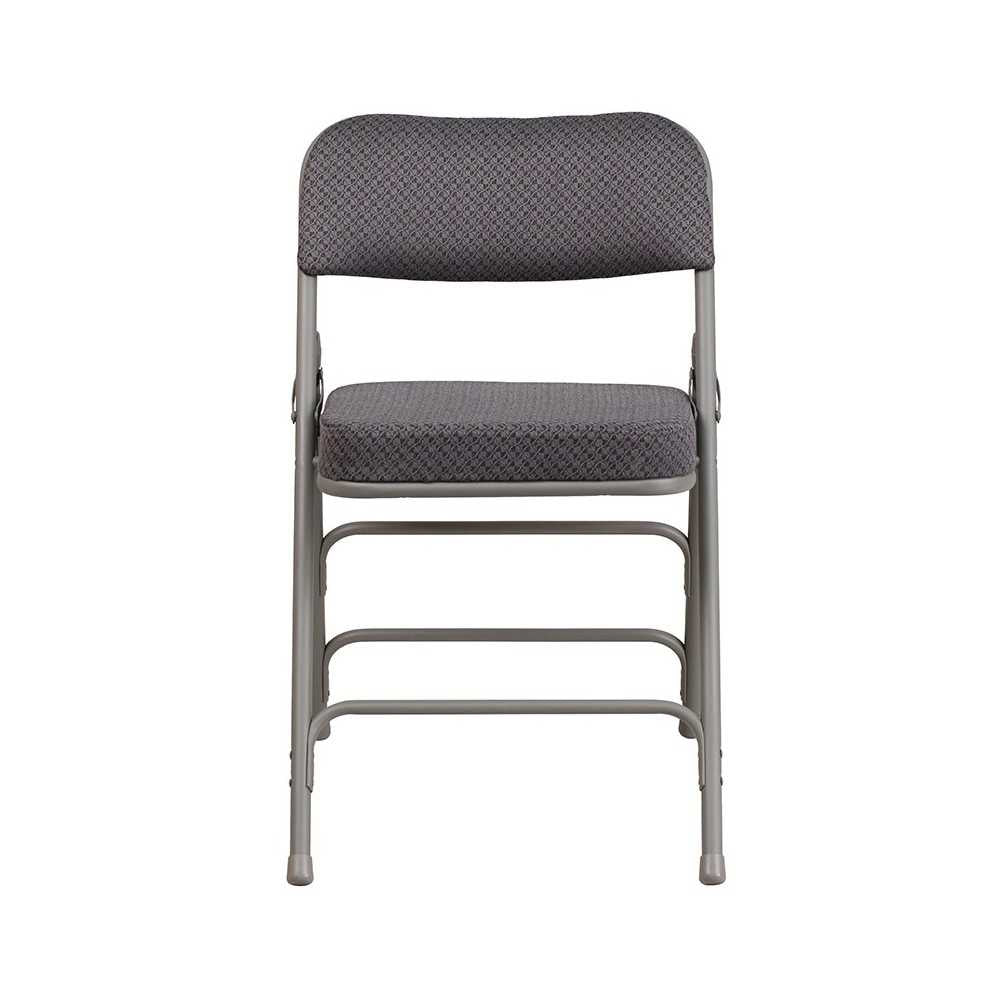 2 Pack Premium Curved Triple Braced & Double Hinged Gray Fabric Metal Folding Chair