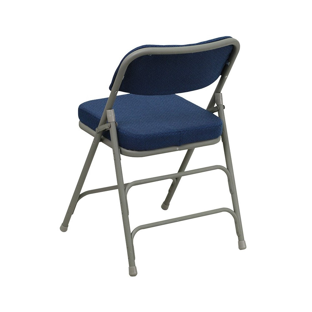 2 Pack Premium Curved Triple Braced & Double Hinged Navy Fabric Metal Folding Chair