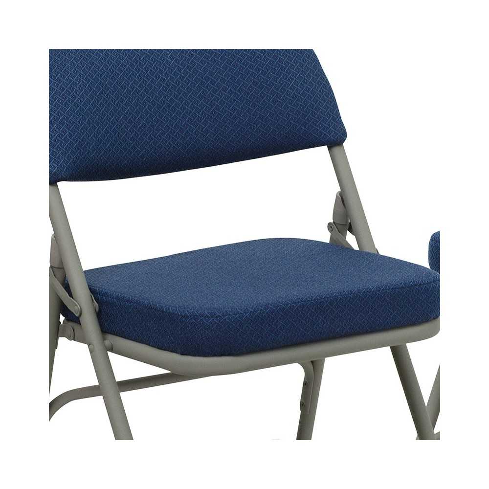 2 Pack Premium Curved Triple Braced & Double Hinged Navy Fabric Metal Folding Chair