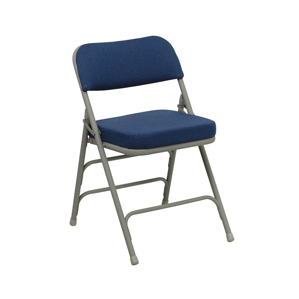 2 Pack Premium Curved Triple Braced & Double Hinged Navy Fabric Metal Folding Chair