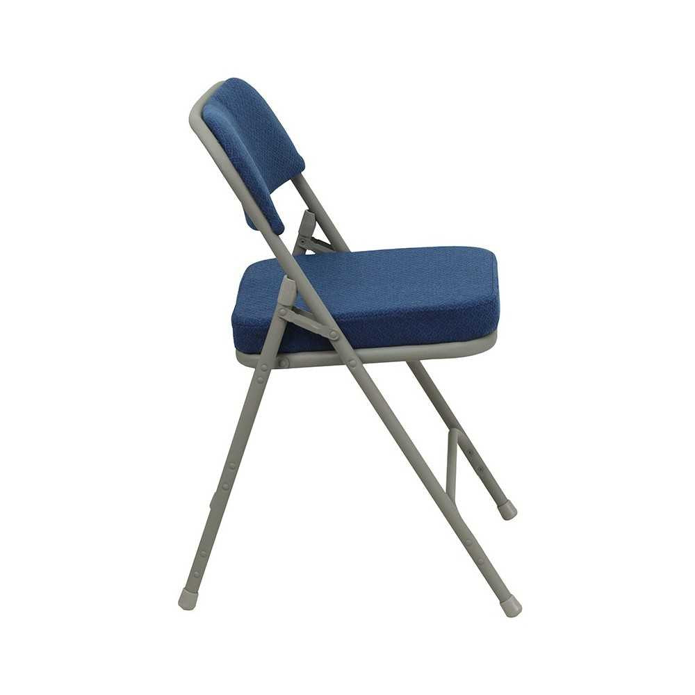 2 Pack Premium Curved Triple Braced & Double Hinged Navy Fabric Metal Folding Chair