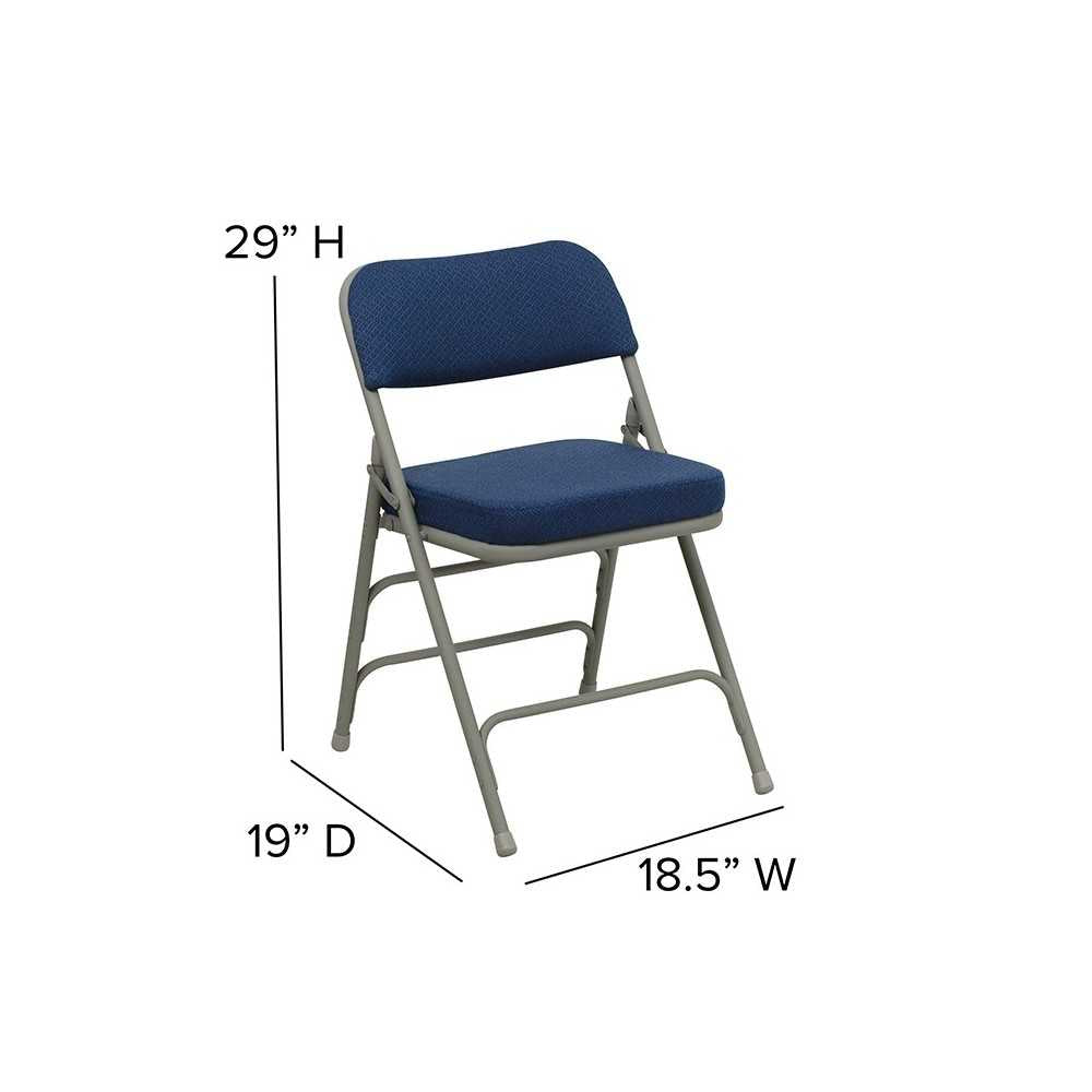 2 Pack Premium Curved Triple Braced & Double Hinged Navy Fabric Metal Folding Chair