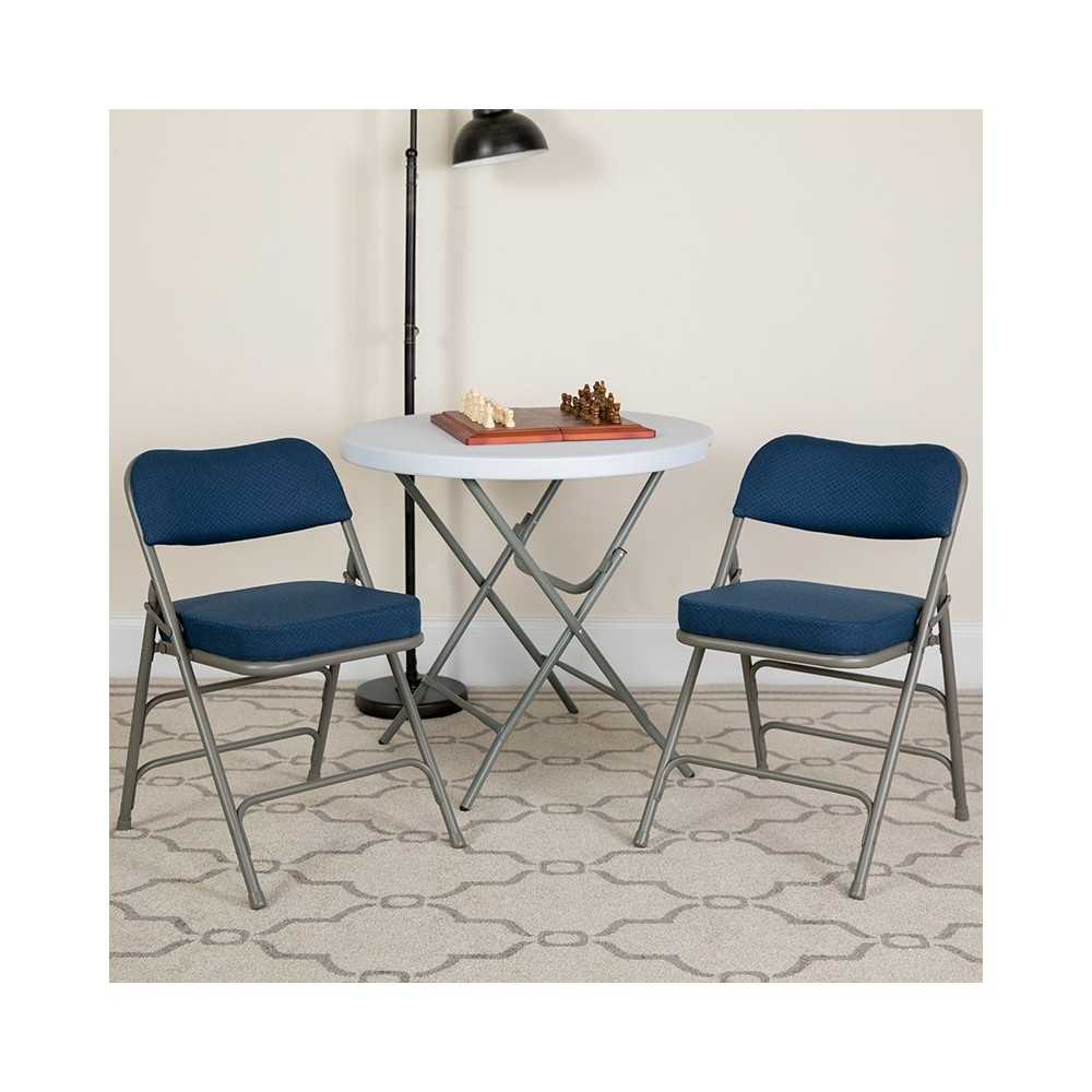2 Pack Premium Curved Triple Braced & Double Hinged Navy Fabric Metal Folding Chair