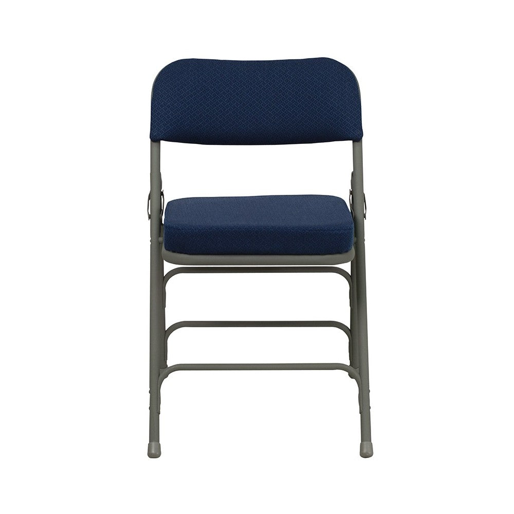 2 Pack Premium Curved Triple Braced & Double Hinged Navy Fabric Metal Folding Chair