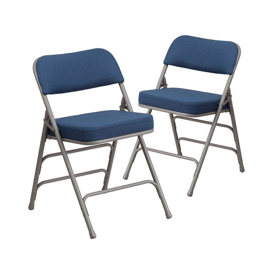 2 Pack Premium Curved Triple Braced & Double Hinged Navy Fabric Metal Folding Chair