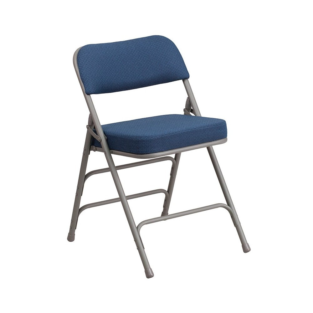 2 Pack Premium Curved Triple Braced & Double Hinged Navy Fabric Metal Folding Chair